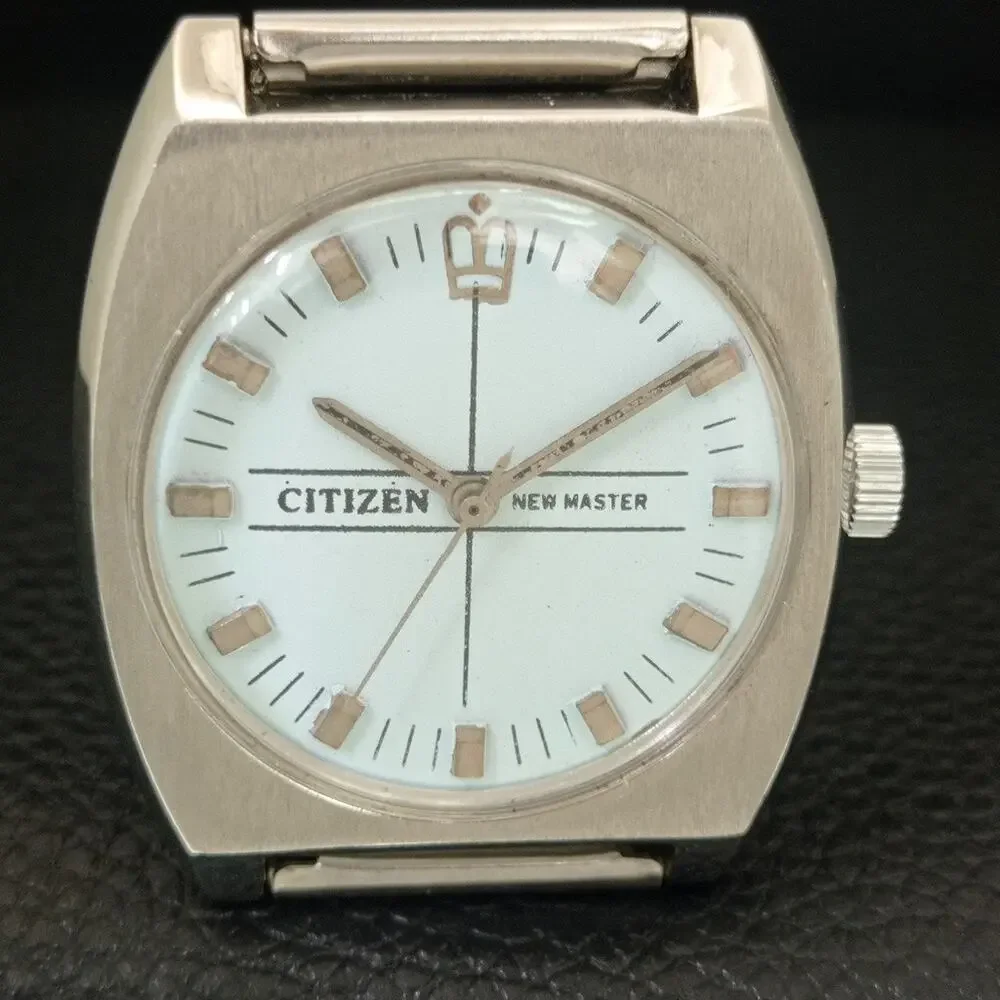 Vintage 1973 Citizen Manual Wound Mens Silver Watch & White accents